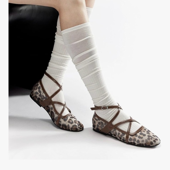 Kiss Leopard Print Flats with Brown Straps - Picture 2 of 4